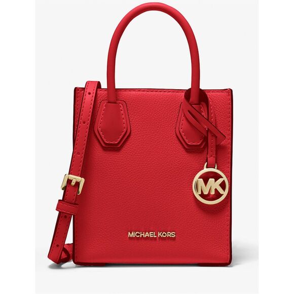 Michael Kors Mercer XS Red Pebbled Leather Crossbody Bag Designer Gift - Picture 1 of 7